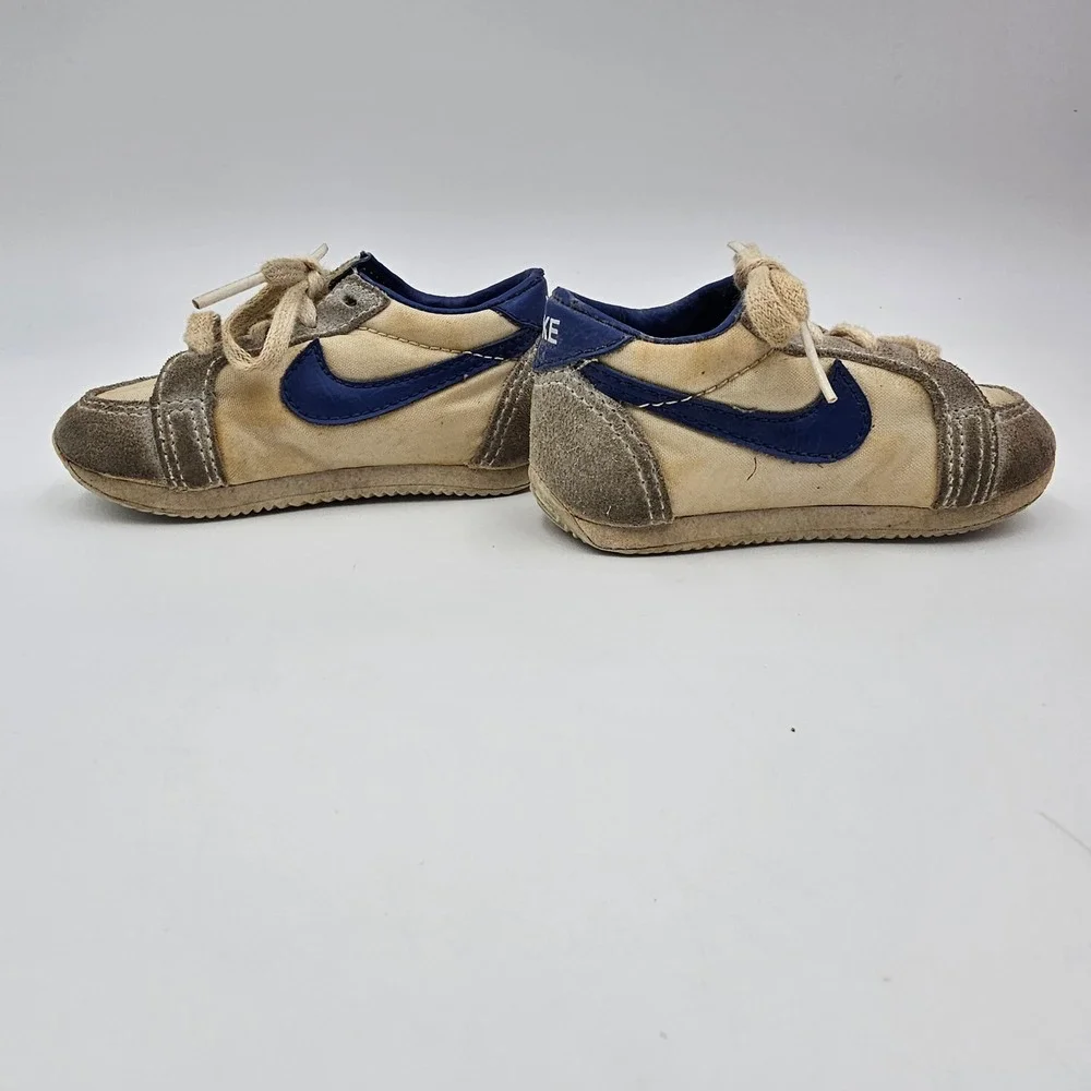 Vintage Nike Lil Nipper Toddler Sneakers Size 4 Tan Blue Suede OG Box 1500 Rare